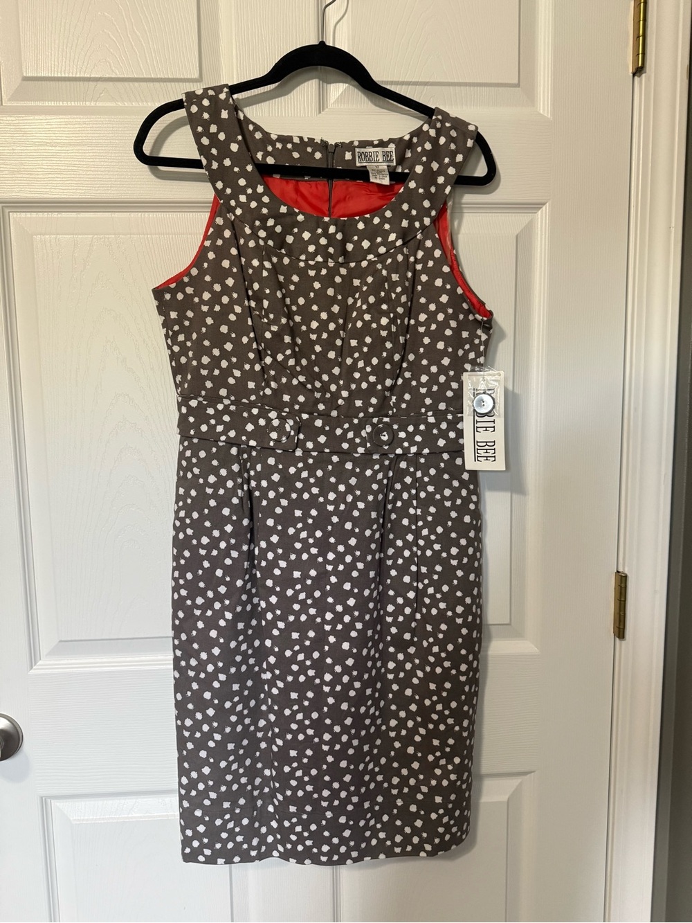 Robbie Bee NWT Vintage Y2K Gray and White Polka Dot Sleeveless Dress- 10 - Picture 2 of 7